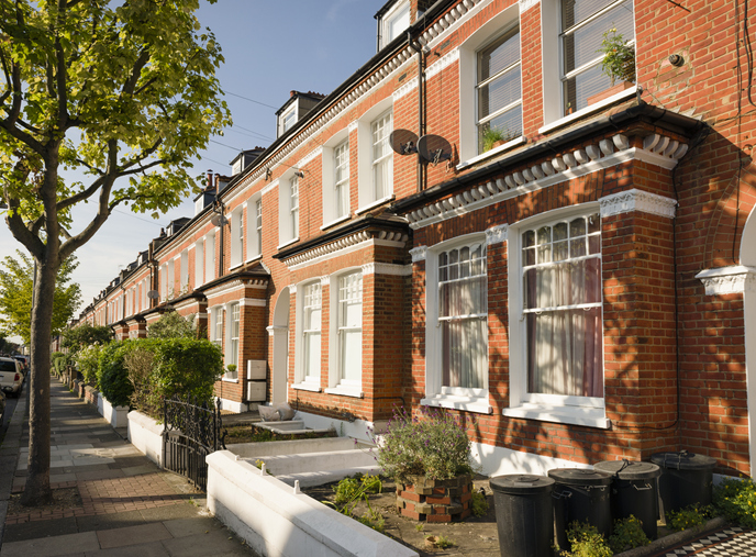 A long row of Victorian houses in the London Borough of Wandsworth.