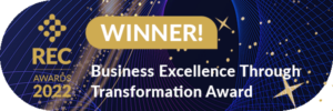 Award logo for REC Awards: Winner for Business Excellence through transformation award