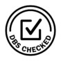 DBS Checked icon. Round stamp with check mark inside. Disclosure and Barring Service. Vector