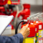 Engineer checking Industrial fire control system,Fire Alarm controller, Fire notifier, Anti fire.System ready In the event of a fire.